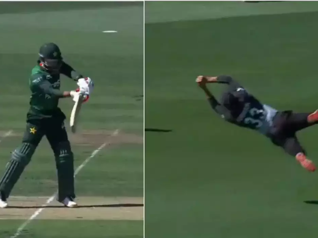观看：在第一次T20I比赛中，罗宾逊用出色的接球击晕了Shadab Khan